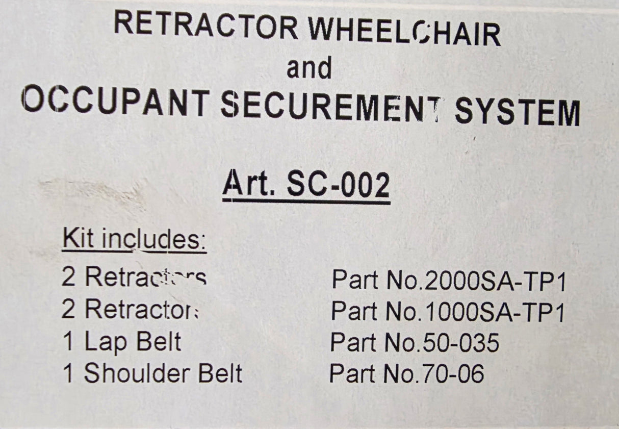 sc002, Retractor Wheelchair Occupant Securement System, Wheel chair seatbelt system