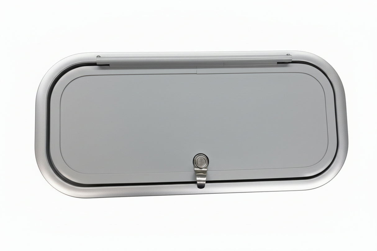 HA010134 HLE Overhead Storage Door W/ Lock 21.5x9 - Don Brown Bus Parts
