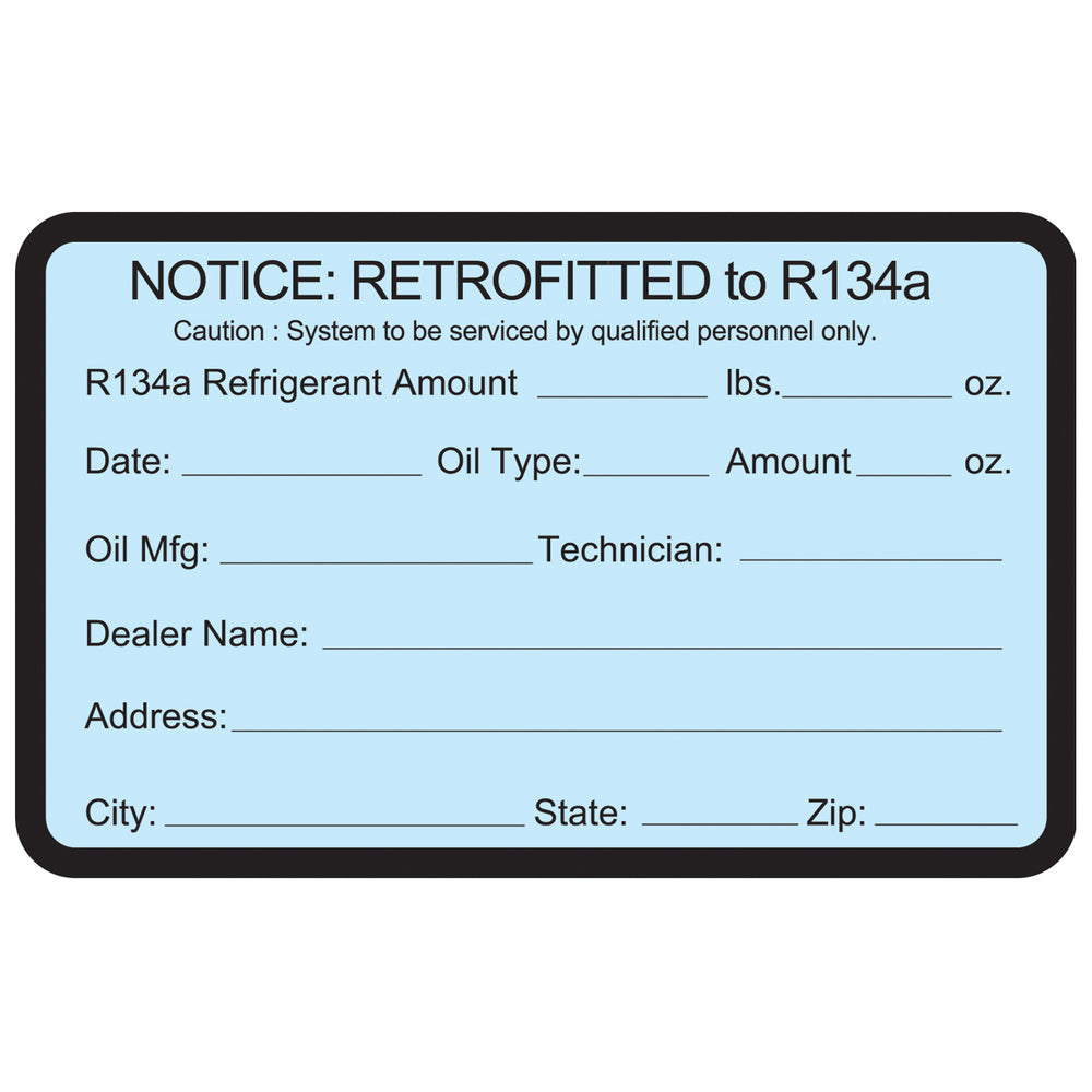 25 Pk R134A Retrofit Conversion Label MT0107
