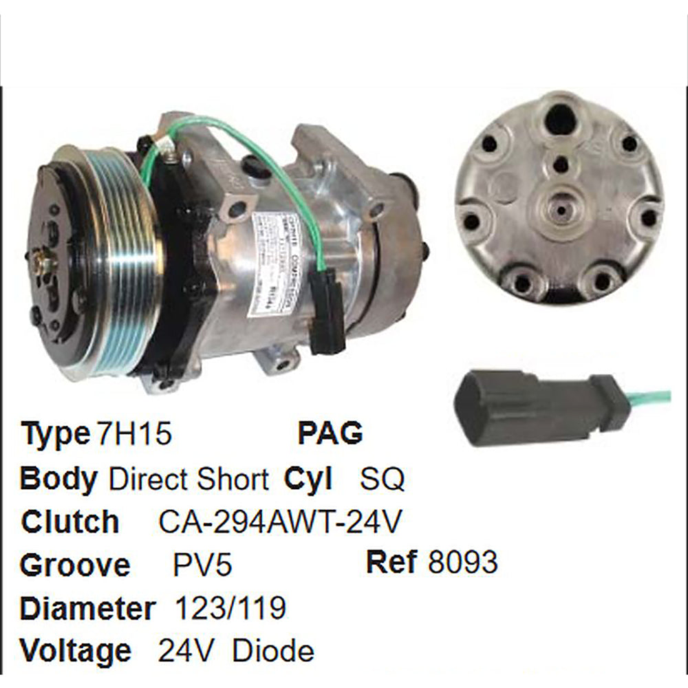 COMPRESSOR SD7H15 DIRECT MT PV5 119mm 24V HPAD SQ HEAD 20-08093-AM