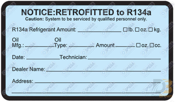 25 Pk R134A Retrofit Conversion Label Mt0107 Air Conditioning