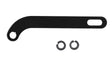Black metal tool with two washers on a grid background