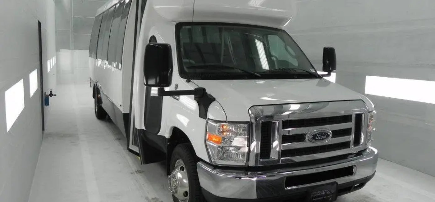 White Bus in a garage