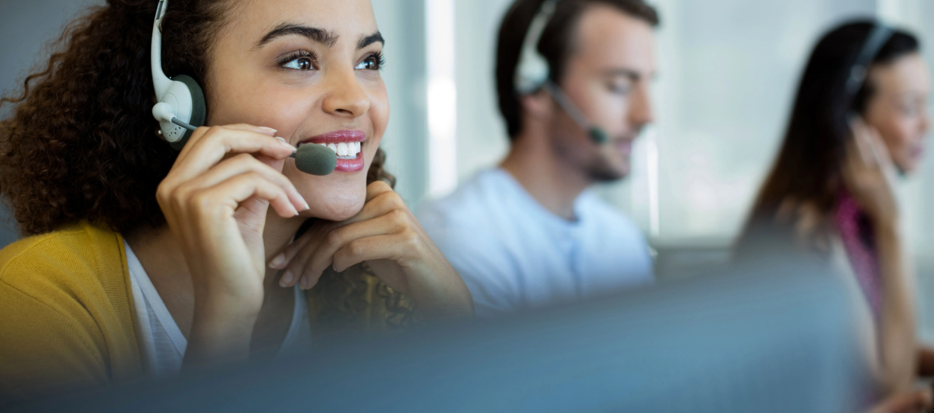 Woman talking on headset