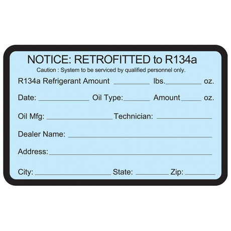 25 Pk R134A Retrofit Conversion Label MT0107