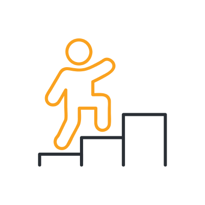 Illustration of person walking up stairs