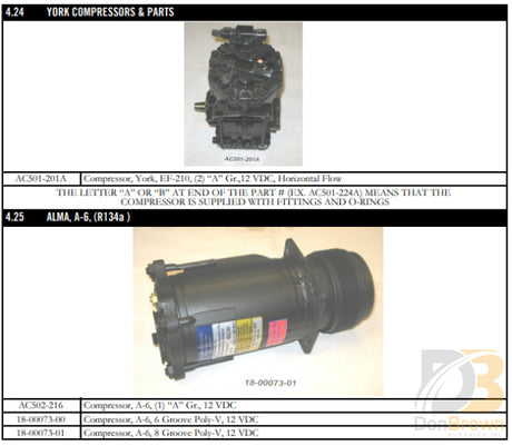 Compr. Asy A-6 (1)A-Grv 12Vdc Ac502-216 Air Conditioning