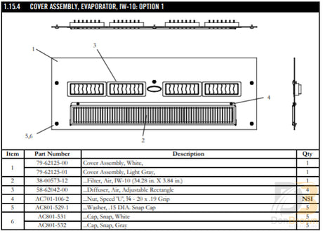 Cover Assy Evapiw-10 Grey Formed Tbb C2 Oem W/parts Bag 79-62125-04 Air Conditioning