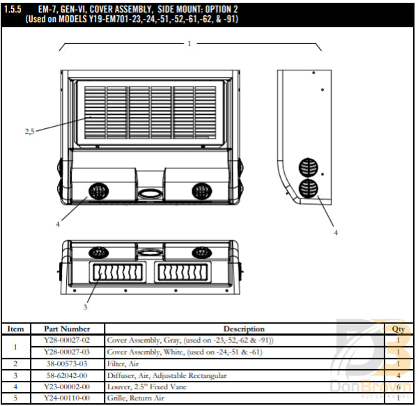 Cover Assy Side Mount Grey Em-7 Gen Vi Y28-00027-02 Air Conditioning