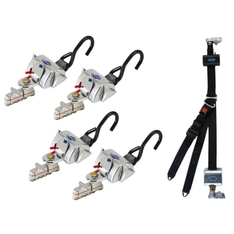 QRT Deluxe Kit for L Track, retractable shoulder/lap belt combo with 131 degree angle bracket and L Track fitting
on top and bottom Q-8107-A1-L2