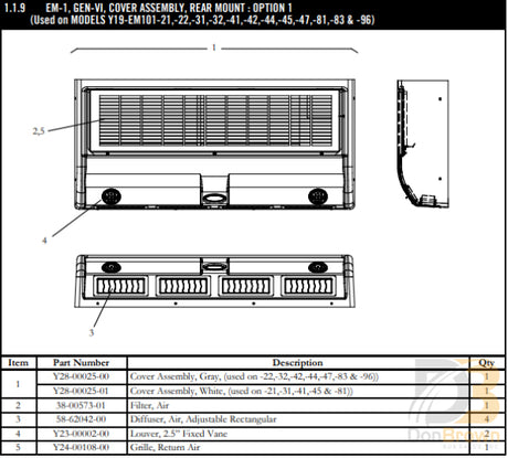 Grille Return Air Em-1 Gen Vi Y24-00108-00 Air Conditioning